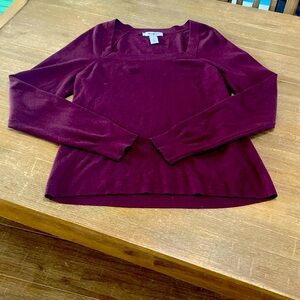 WHBM long sleeve square neck cozy burgundy top